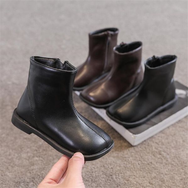 

2021 winter new children cotton boots fashion boys girls martin boots plus velvet comfortable warm children casual shoes, Black;grey