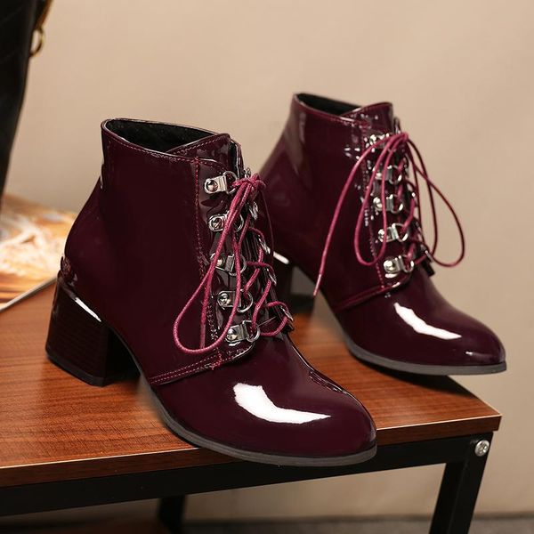 

boots big size lace up women shoes ankle for ladies woman winter, Black