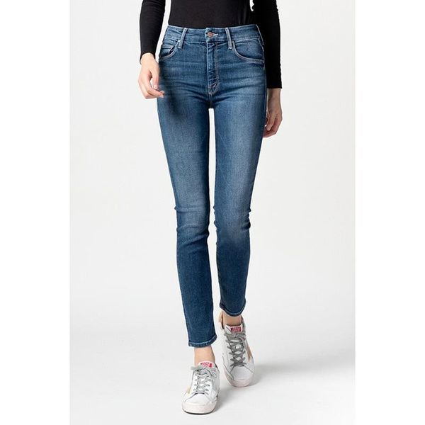 

women's jeans women high-waisted cropped high-stretch pants, Blue