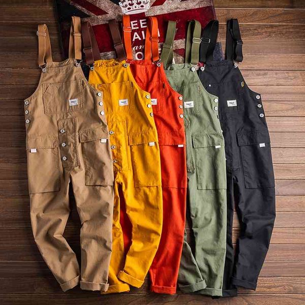 

panteurope, japan and korea street style jumpsuit men's casual retro trend overalls, Black