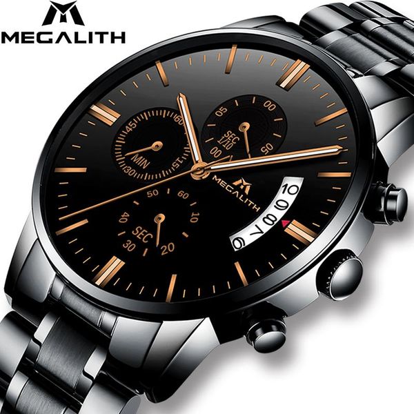 

wristwatches megalith mens watches waterproof chronogra wrist watch date calendar men military sports horloges mannen, Slivery;brown