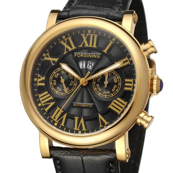 

men clock brand fashion business automatic mechanical gold black s tape real empty, Slivery;brown