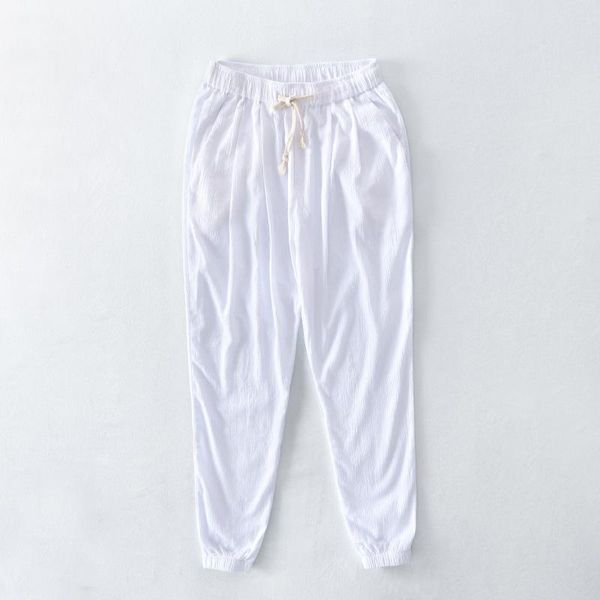 

men's pants 801 japanese style men trousers simple streetwear stripe drawstring thin summer breathable cargo casual loose jogger youth, Black