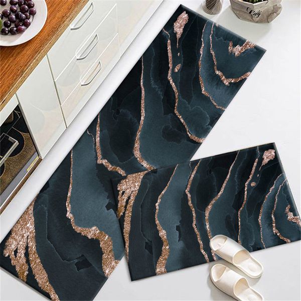 

nordic abstract marble texture kitchen carpets flannel non-slip floor mat for bedroom bedside rug hallway carpet washable