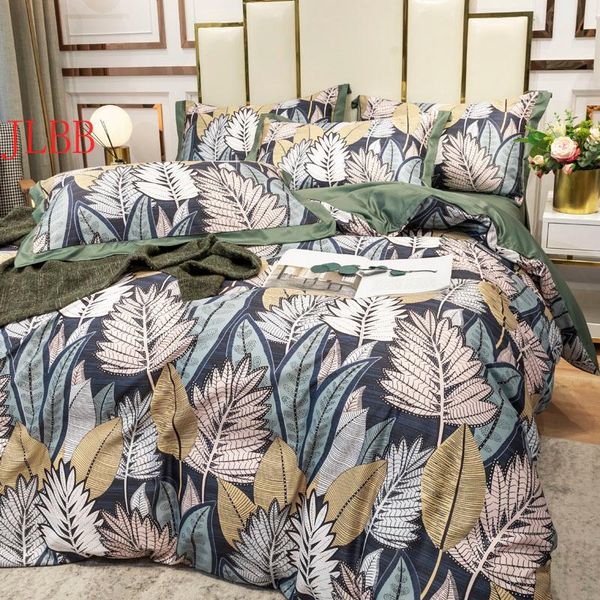 

bedding sets european style imitated silk set summer cool bed leaf flower duvet cover flat sheet pillowcase 3/4pcs fashion linens