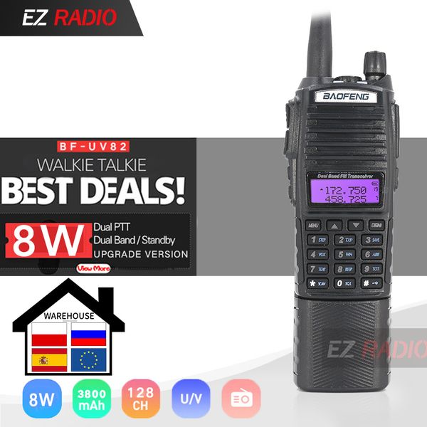 82 8W Baofeng Walkie Talkie Увеличить 3800 мАч -82 5 Вт 10 км ветчины радиоприемник PTT 9R 5R -9R -5R UV82 Walkie-Talking