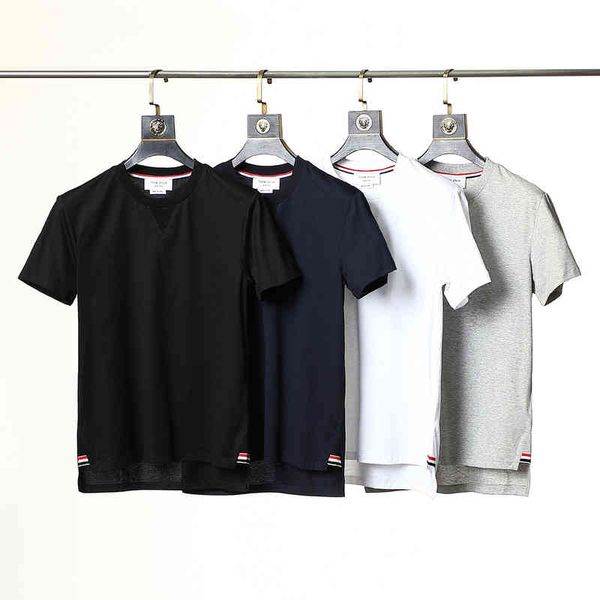 

hip hop thom brun new tb yarn dyed short sleeve casual round neck t-shirt designer browne, White;black