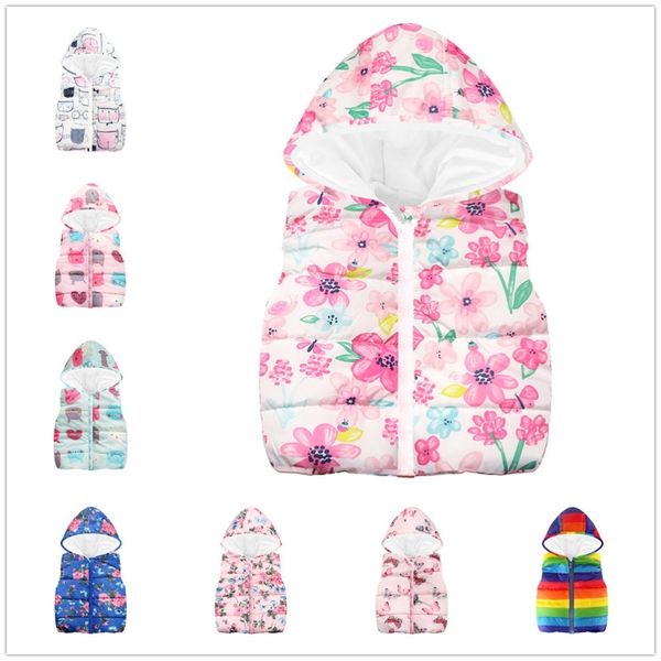 Fiore rosa Neonate Gilet Bambini Gilet Abbigliamento Ragazza Giacca senza maniche Cappotto Bambini Top Cappotto con cappuccio in pile Outfit 2-7Y 210413