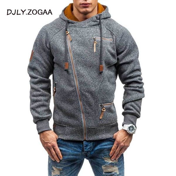 

zogaa 2021 autumn winter men's hooded hoodie fashion wild hoodies zipper solid sweatshirts coat large size m-4xl, Black