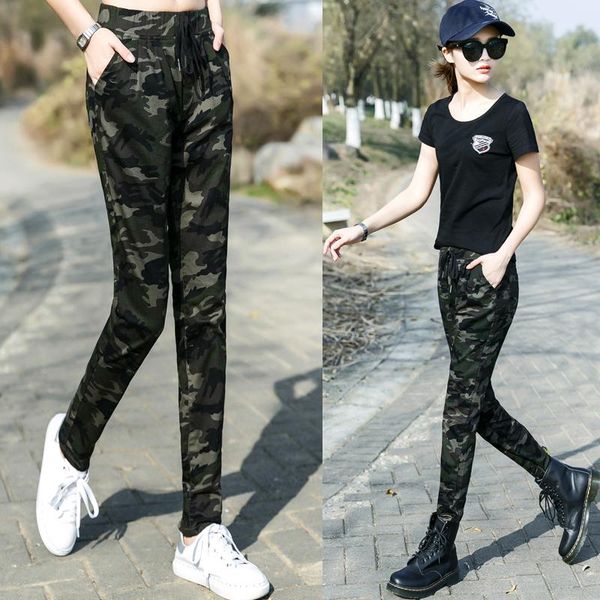

women's pants & capris women casual summer plus size jogger military camouflage slim fit female cotton elegant, Black;white