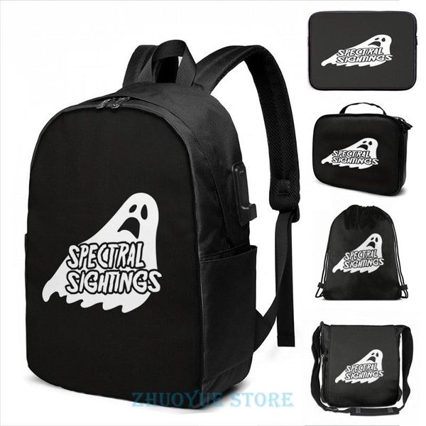 

backpack funny graphic print spectral sightings ghost hunters usb charge men school bags women bag travel laptop