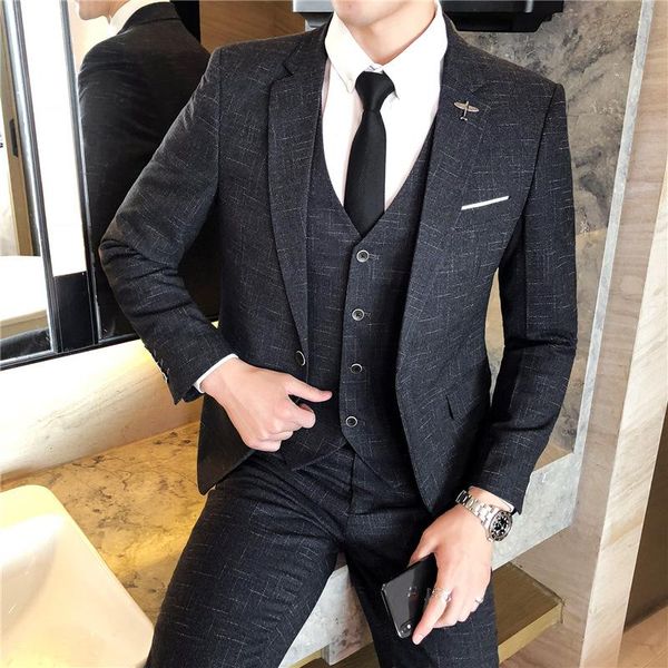 

men's suits & blazers 2021 suit trend british style formal dress casual wedding three piece set, White;black