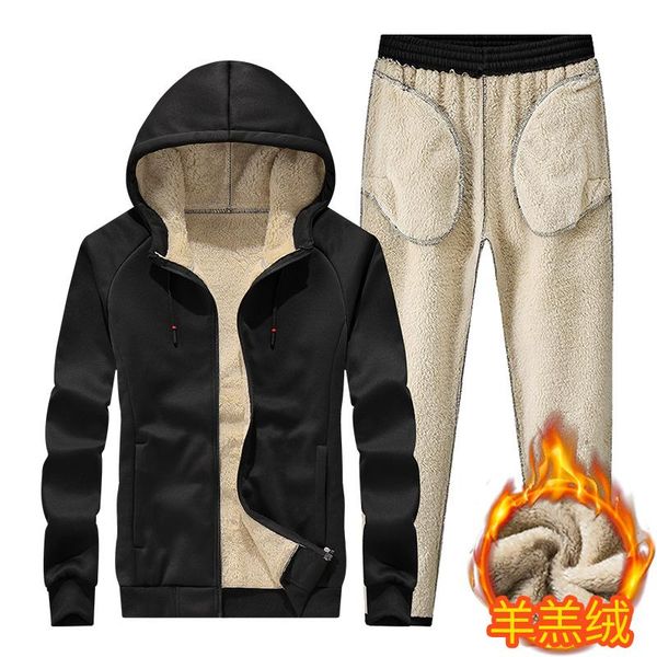 

jogging clothing sportswear jacket hooded suit casual thicken fleece warm winter men's autumn sports shirts, Black;red