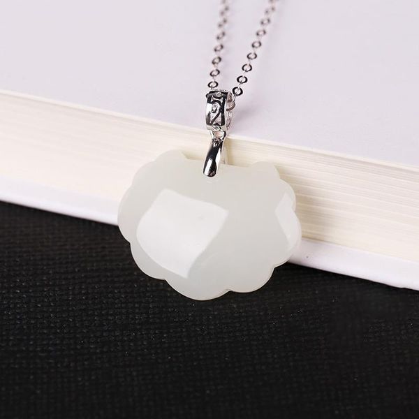 

chains three-dimensional craft silver inlaid natural hetian jade cloud necklace pendant classic light luxury chinese women's jewelry