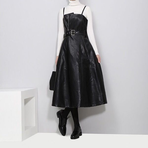 

dress Msxu creative style sreet European and American fashions dressed high waistline female strapless plutonium leather, Black;gray