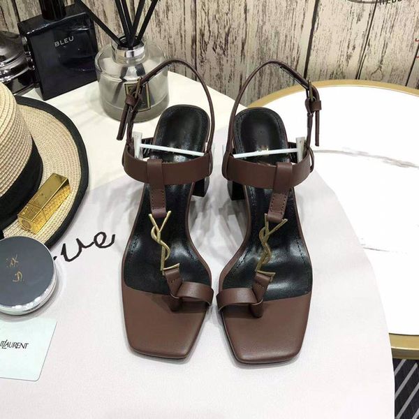 

luxury classic ladies dress shoes fashion platform slippers letter sandals leather party dinner high heels, Black