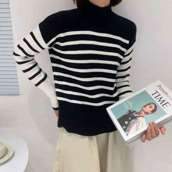 

women's sweaters new women autumn winter sweaters elegant mesh-knitted lady vintage striped mesh pullovers short gmfa, White;black
