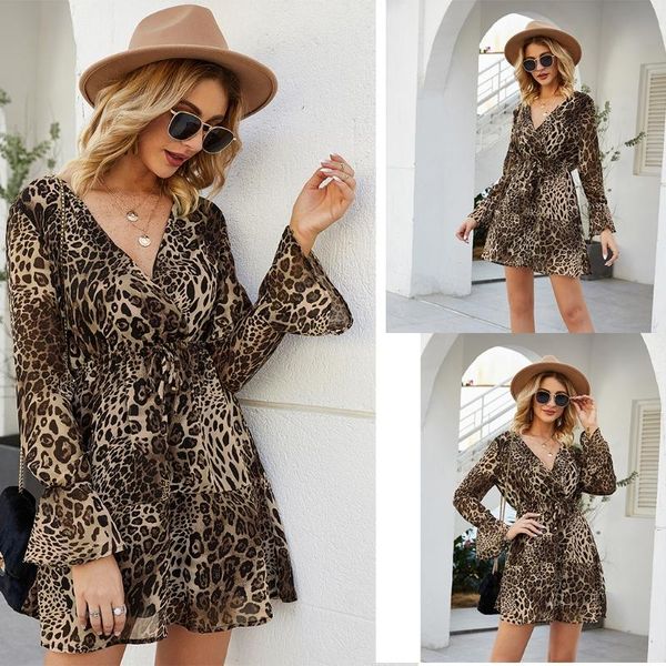 

women long sleeves v neck leopard tunic dress midi flowy swing pullover m5te casual dresses, Black;gray