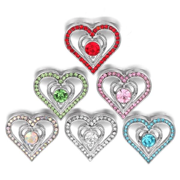 

charm bracelets 6pcs/lot snap jewelry 18mm buttons love heart rhinestone metal for bracelet bangle, Golden;silver
