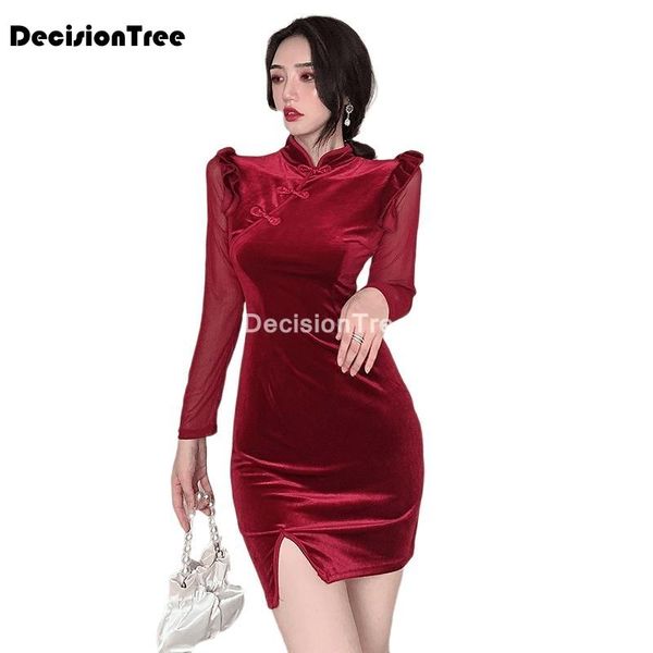 

ethnic clothing 2021 chinese qipao dress oriental short women cheongsam evening elegant nightclub dresses party, Red