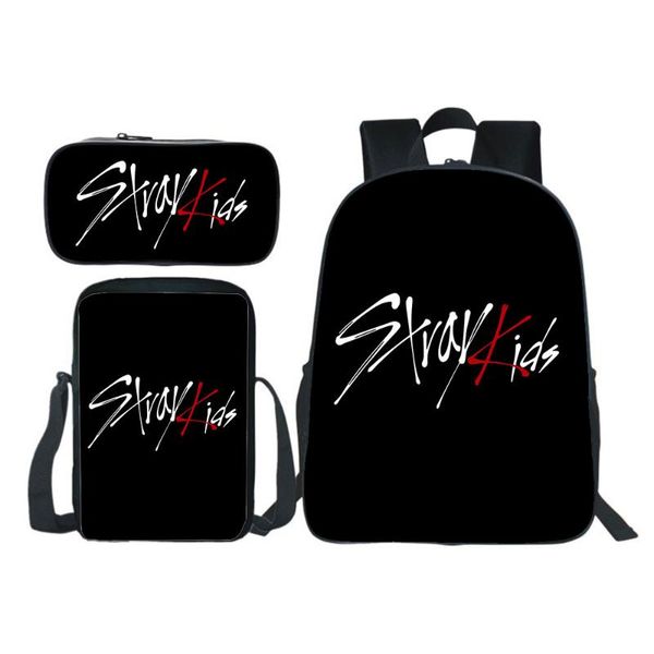 

school bags stray kids cosplay backpack 3pcs set boy girl bag teens bookbag rucksack gift(backpack+shouder bag+pen bag)