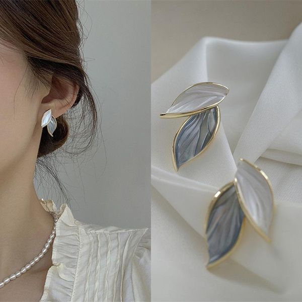 

stud delicate opal leaf earrings romantic korean elegant pendant jewelry trendy 2021 for women, Golden;silver