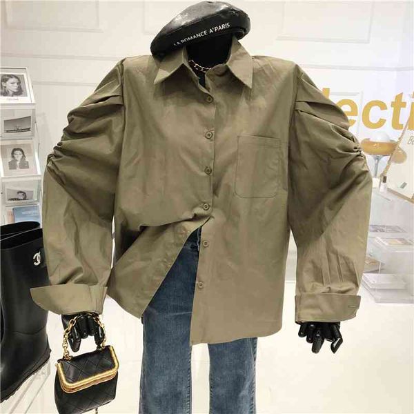 

jackets spring summer niche design sweet foreign style aging bubble fresh loose shirt, Black;brown