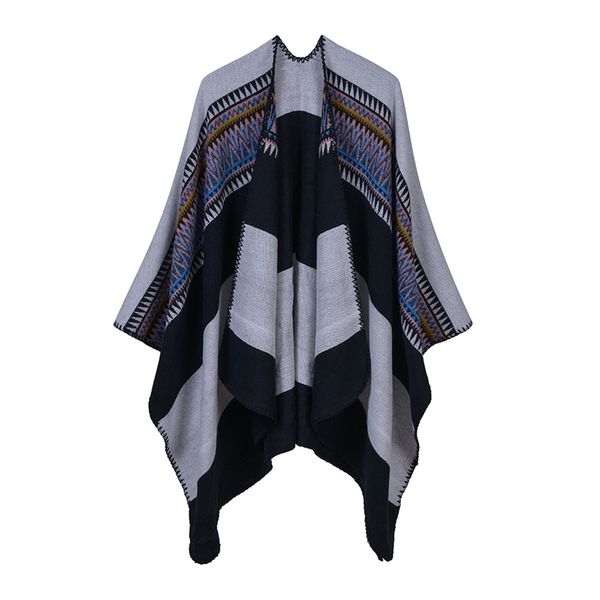 

autumn winter ladies fluorescent color wave pattern plus size long retro european and american fashion imitation cashmere shawl 210427, White;black