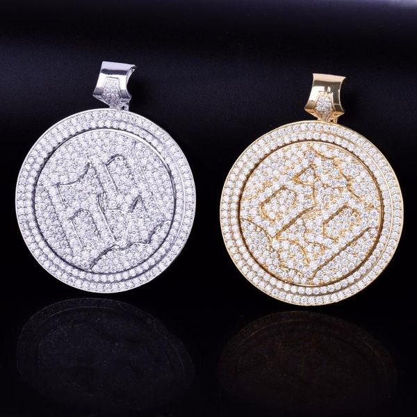 

pendant necklaces fashion spinning gold color cubic zircon men's hip hop necklace jewelry direct selling, Silver