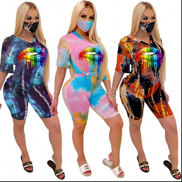 

tie dye gradient print women tracksuits two pieces setstracksuits t shirt shorts skinny leggings pants suit fitness outfits gl5138, Gray