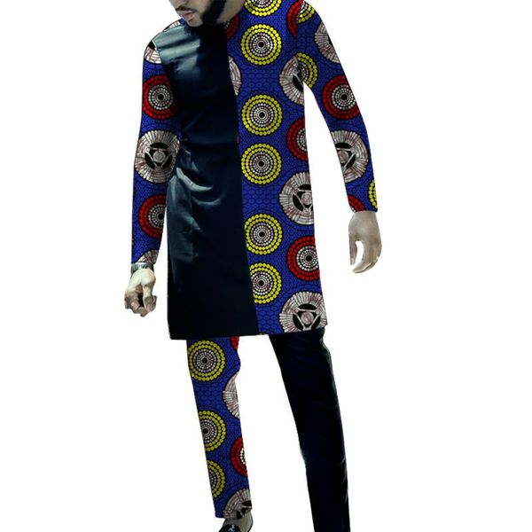 

ethnic clothing african print +pants nigeria style groom suits patchwork men's sets wedding party costume, Red