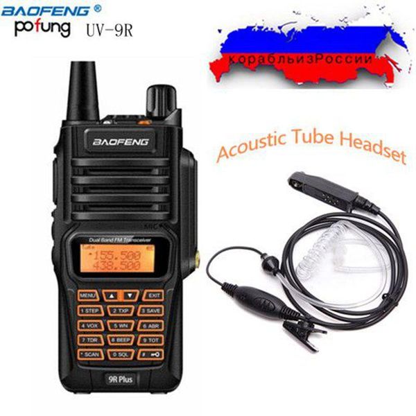 

walkie talkie baofeng uv-9r plus ip67 waterproof 8w high power 2800mah dual band bf uv 9r two way radio+acoustic tube headset