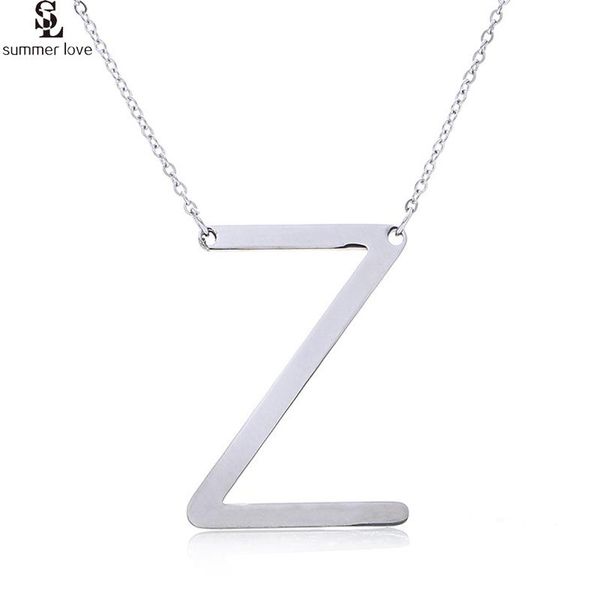 

pendant necklaces fashion 26 letters initial necklace women simple silver color stainless steel chain choker friendship jewelry