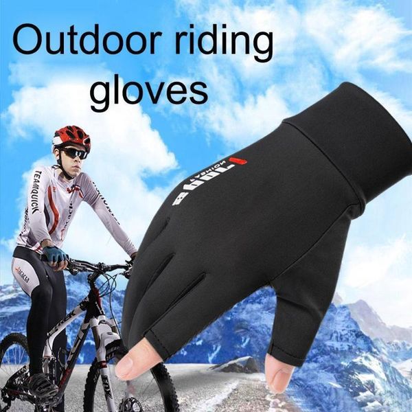 

cycling gloves men summer ice silk sun proction driving nonslip breathable thin fingerless fishing two half fingers women, Black