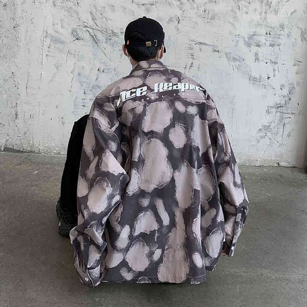 

men's jackets male dyed shirt, autumn fashion, make model, sense of actuary, loose, ffashion style, hong kong frilly, beautiful, long s, Black;brown