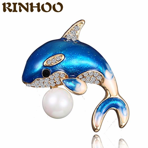 

cute design rhinestone blue color dolphin brooches for women pearl animal fish brooch 2021 new jewelry giftdio chan contact, Gray