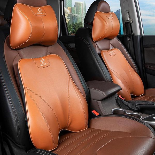 

seat cushions 2021 headrest pillow in cars memory foam neck lumbar support cushion pu leather travel pillows durable interior car accessorie