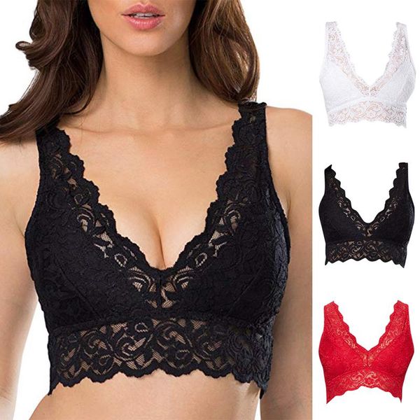 

bras 2021 style underwear europe and america lace comfortable bra temptation perspective vest, Red;black