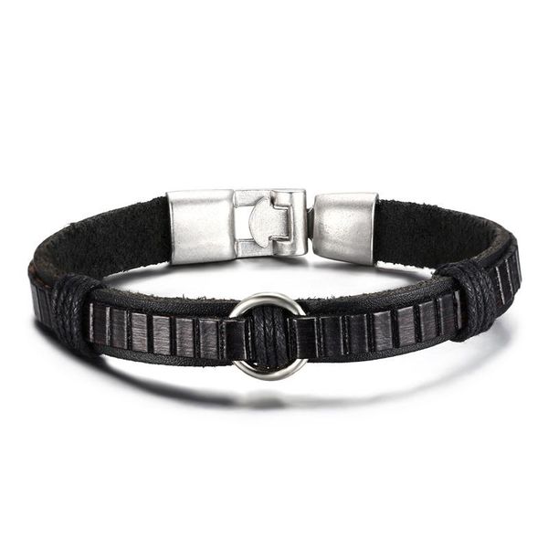 

bangle 2021 fashion simple style alloy leather european and american personality matching accessories for men's bracelet, Black