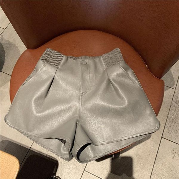 

women's shorts 2021 autumn casual fashion commuter simple style pu fabric solid color high waist loose a-line pants, White;black