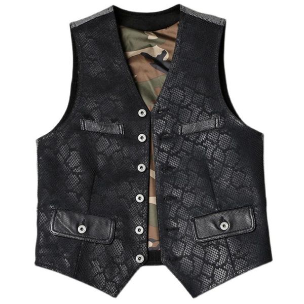 

men's vests sleeveless dress suit vest waistcoat serpentine mens weskit genuine leather cowhide blazer coats summer, Black;white