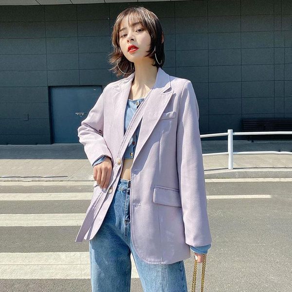 

seebeautiful casual loose blazer coat notched long sleeve single breasted pockets fashion 2021 spring women e021 women's suits & blazer, White;black