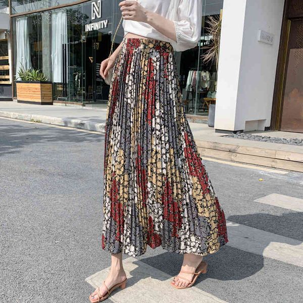 

blazers bohemian for women summer elastic waist floral print pleated long skirt female vacation skirts hwaii clothing, Black