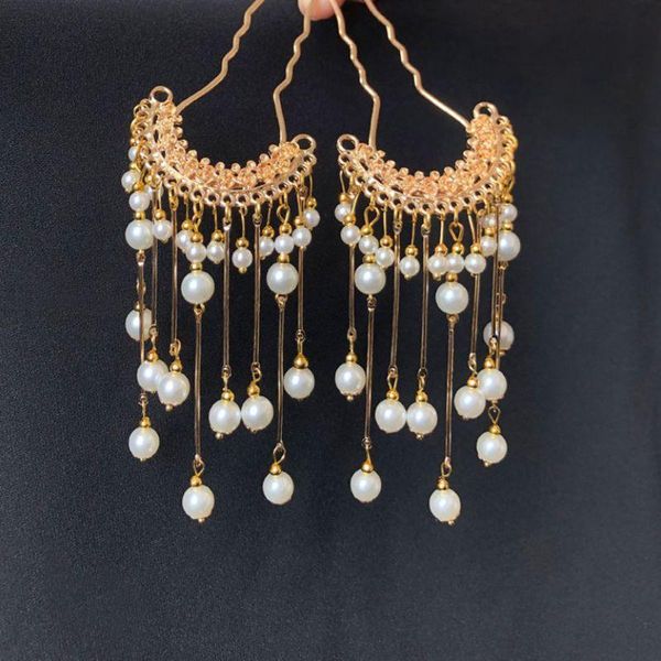 

hair clips & barrettes vintage accessories for women abs plastic peals tassel forks hairpins ethnic jewelry 1 piece, Golden;silver