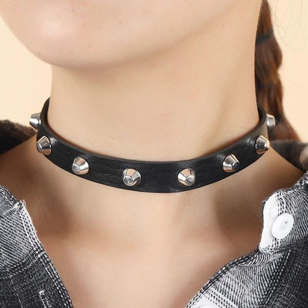 

chains western style vintage punk hip hop leather collarbone chain necklace, Silver
