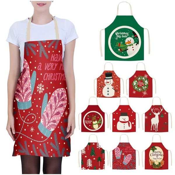 

aprons 1 piece christmas santa claus deer pattern cleaning home cooking kitchen apron cook wear cotton linen bibs