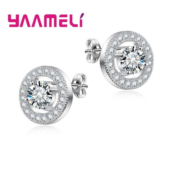 

stud yaameli full cz crystal sparkling 925 sterling silver earrings brincos for women wedding engagement bridal jewelry, Golden;silver