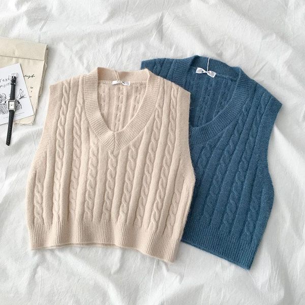 

women's vests 2021 spring fashion ins student v-neck sweater vest solid color women casual loose ladies sweaters sueteres chaleco, Black;white