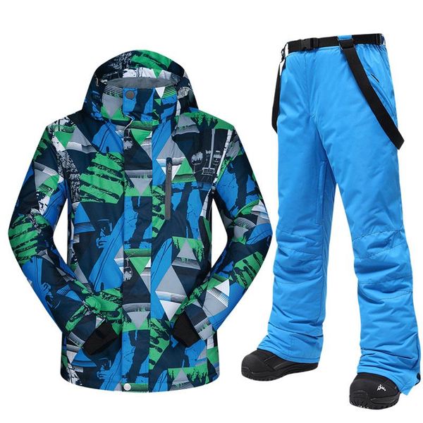 

running sets ski suit men brands winter windproof waterproof thermal snow jacket and pants touch screen gloves snowboard, Black;blue