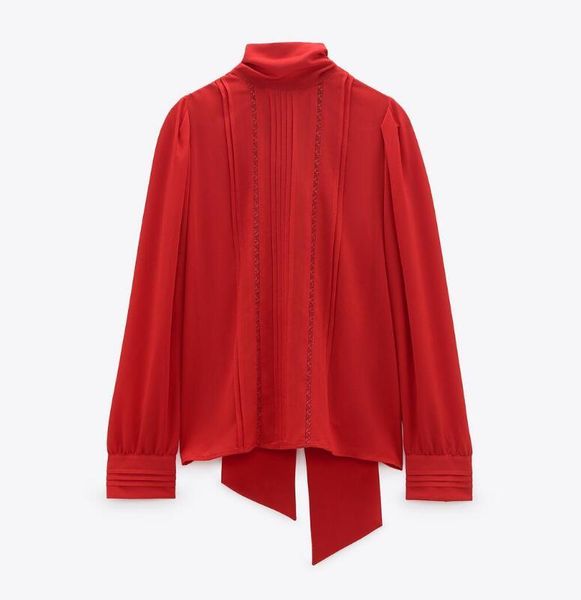 

women shirt 2021 fall vertical lace draping ladies red women's blouses & shirts, White
